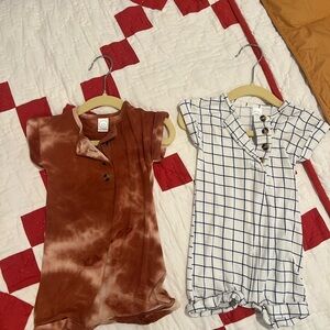 Lou Lou & Company Rust Tie-Dye Romper & White Navy Grid Romper Set